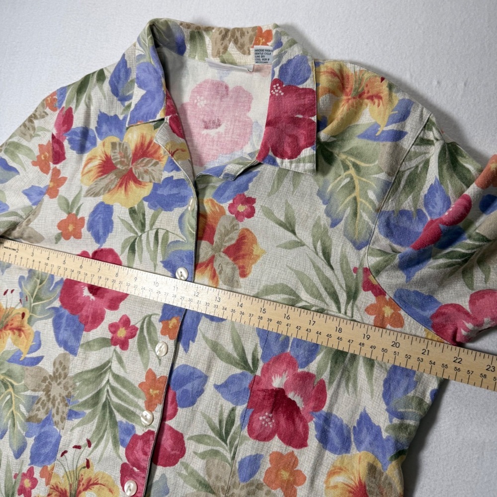 Alfred Dunner vintage Floral Linen Blend Button Down Shirt Tropical Hawaiian 14 - Picture 4 of 6
